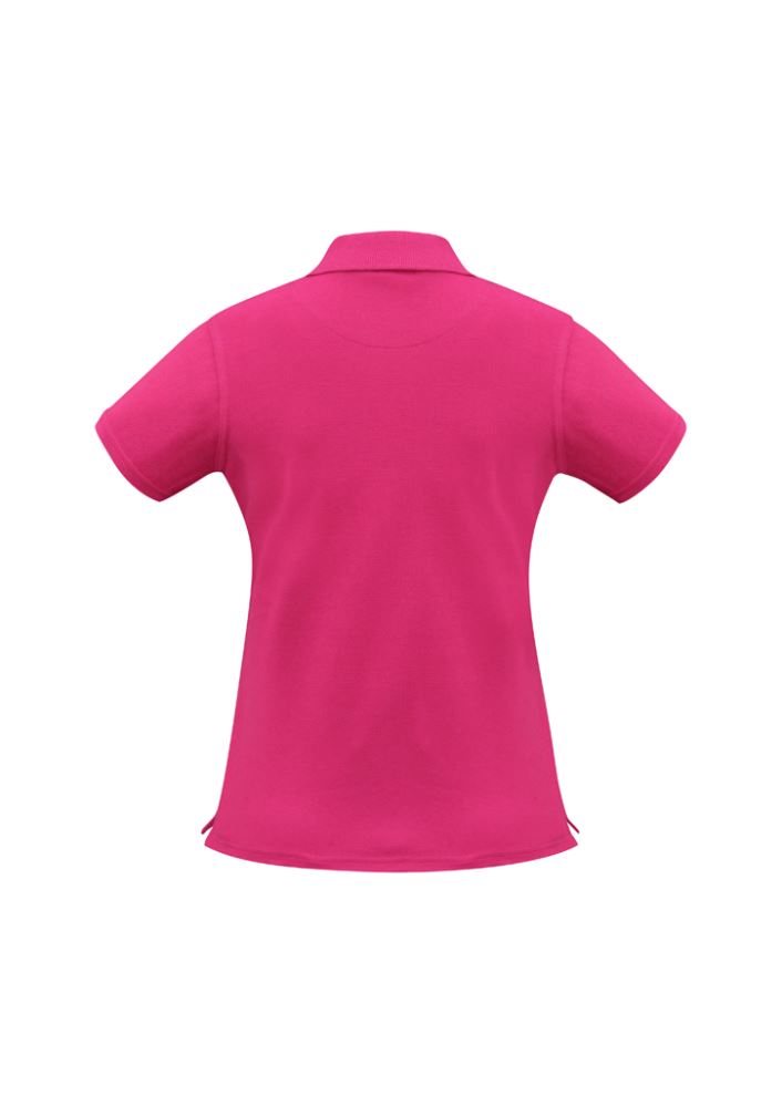 Vibrant magenta Ladies Neon Polo, size 12, featuring breathable fabric, stylish collar, and a relaxed fit for comfort.
