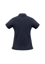 Ladies Neon Polo in Navy, Size 12, crafted from soft 65% Polyester and 35% Cotton with stylish knitted collar and UV protection.