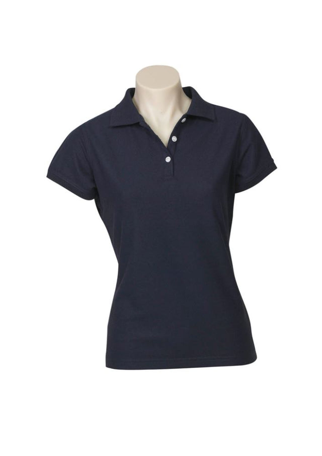 Ladies Navy Neon Polo in Size 12, featuring a stylish knitted collar, UPF protection, and premium fabric for comfort.