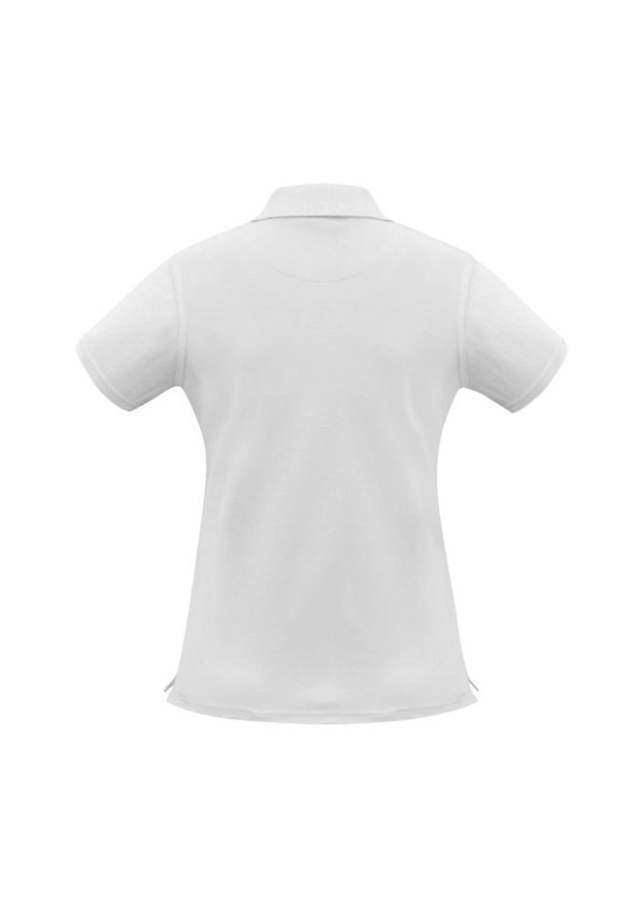 Ladies Neon Polo in White, Size 12, featuring a stylish design, UPF protection, and comfortable pique knit fabric.