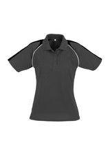 Ladies Triton Polo in Ash, Black, and White, size 8, featuring raglan sleeves and a stylish fit for versatile occasions.