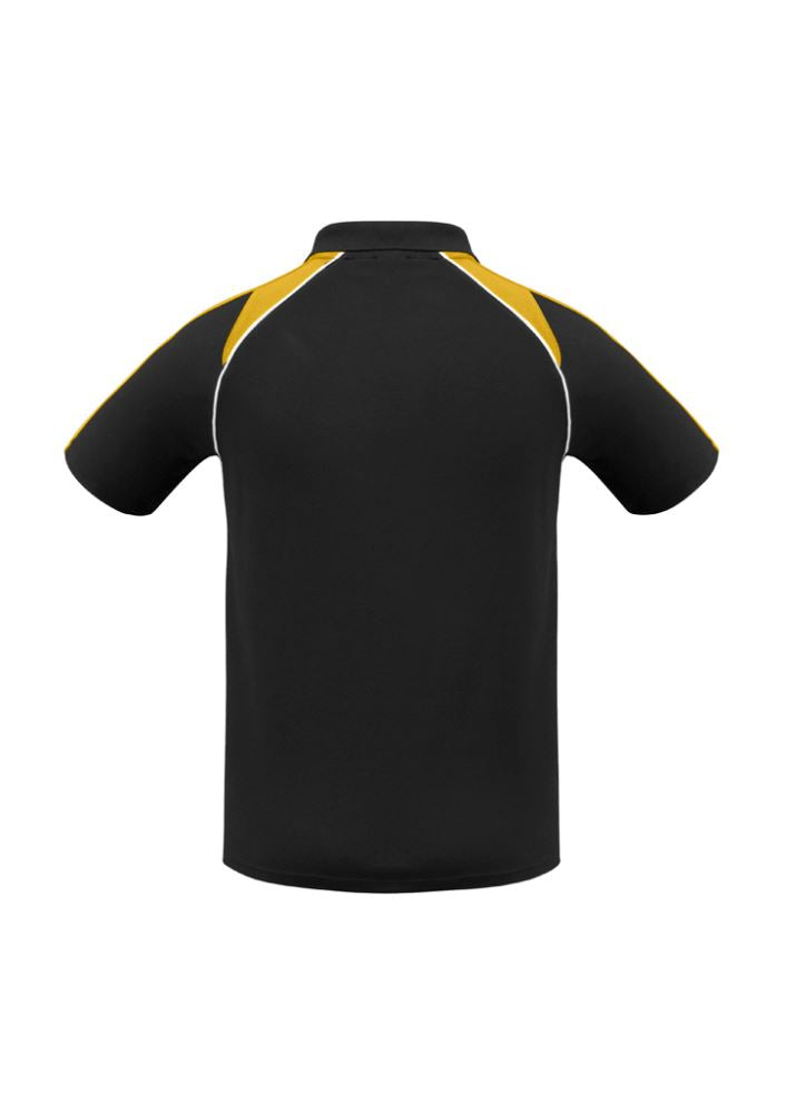 Men's Triton Polo in Black, Gold, and White, 5XL, featuring raglan sleeves, piping, and a loose pocket for casual style.