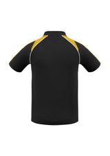Men's Triton Polo in Black, Gold, and White, 5XL, featuring raglan sleeves, piping, and a loose pocket for casual style.