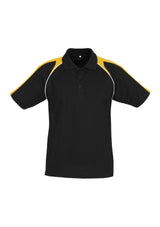 Mens Triton Polo in Black, Gold, and White, 5XL, features raglan sleeves and breathable fabric for style and comfort.