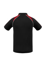 Men's Triton Polo in Black/Red/White, size L, featuring raglan sleeves, UPF protection, and a casual, stylish design.