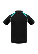Men's Triton Polo in Black, Teal, and White, size XL, featuring raglan sleeves, modern design, and UPF sun protection.