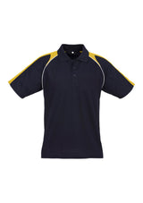Men's Triton Polo in Navy/Gold/White, size L, featuring breathable fabric, raglan sleeves, and a loose pocket for essentials.