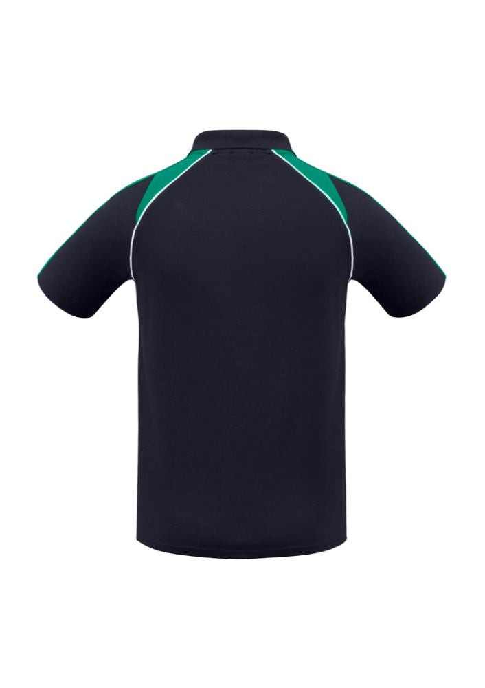 Men's Triton Polo in Navy, Kelly Green, and White, featuring UPF protection, raglan sleeves, and a loose pocket, size 5XL.