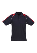 Men's Triton Polo in navy, red, and white, featuring raglan sleeves, sporty design, and UPF protection, size L.