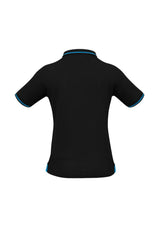 Ladies Jet Polo in Black/Cyan, Size 14, featuring a stylish design, lightweight fabric, and good sun protection.