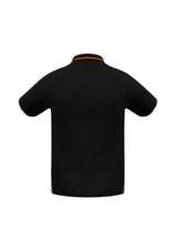 Mens Jet Polo in Black and Orange, size 3XL, featuring BIZ COOL fabric, contrast hem, and stylish collar for comfort and breathability.