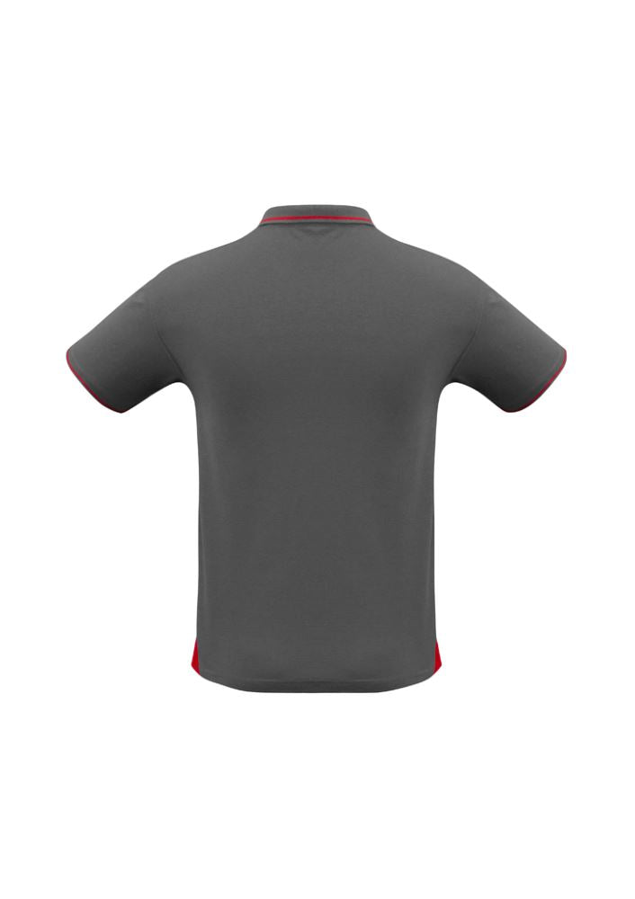 Men's Jet Polo in Steel Grey/Red, featuring a stylish contrast hem, slim collar, and handy pocket, perfect for casual wear.