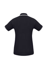 Navy and white ladies Cambridge polo shirt, size 16, featuring striped collar, comfortable fabric, and sun protection.