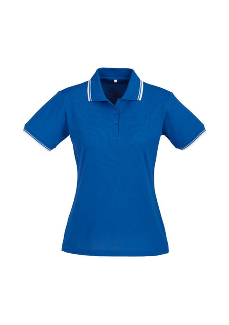Ladies Cambridge Polo in Royal/White, Size 14, featuring a stylish twin stripe collar and breathable fabric for comfort.