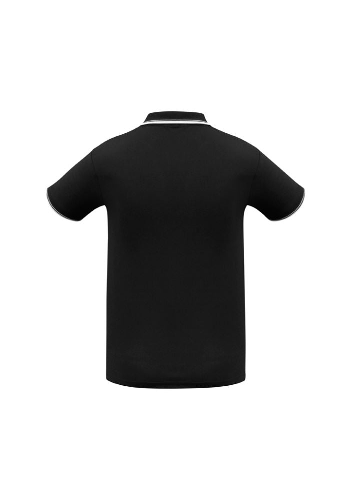Mens Cambridge Polo in Black/White/White, Size M, featuring a stylish twin stripe collar and breathable fabric.