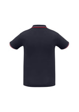 Men's Cambridge Polo in navy, red, and white, featuring a knitted collar, cuff, and loose pocket, made from breathable fabric.