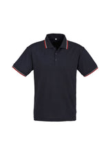 Men's Cambridge Polo in Navy, Red, and White, size S, featuring twin stripe collar, lightweight fabric, and UPF sun protection.