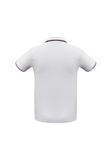 Men's Cambridge Polo in White, Black, and Red, size 3XL, featuring a stylish collar, cuff stripes, and a practical pocket.