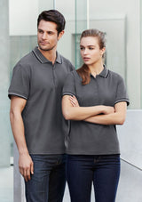 Men's Cambridge Polo in Black/White/White; stylish, breathable, with twin stripe collar and pocket; perfect for casual or business wear.