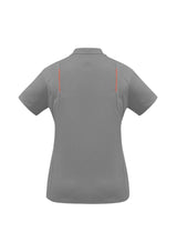 Ladies United Short Sleeve Polo in ash and fluoro orange, size 18, featuring breathable fabric and stylish design with contrast panels.