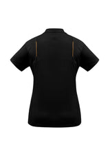 Ladies United Short Sleeve Polo in Black/Orange, size 16, featuring contrast panels and breathable fabric for comfort and style.