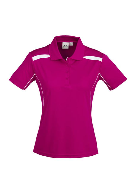 Ladies United Short Sleeve Polo in Magenta and White, size 16, features breathable fabric and modern design for stylish comfort.