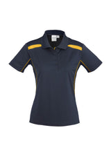 Ladies United Short Sleeve Polo in Navy/Gold, Size 20, featuring breathable fabric, UPF protection, and stylish design.