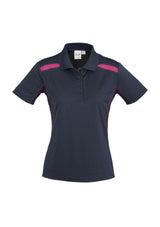 Ladies United Short Sleeve Polo in Navy/Magenta, size 18, with breathable fabric and stylish design for comfort and sun protection.