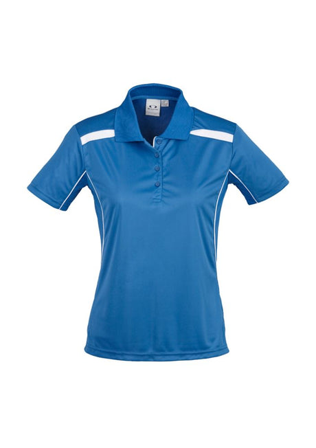 Ladies United Short Sleeve Polo in Royal and White, Size 20, showcasing breathable fabric and stylish design features.