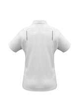 Ladies United Short Sleeve Polo in White/Black, size 22, features breathable fabric, contrast panels, and excellent UPF protection.