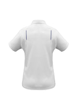White/Navy short sleeve polo for women, Size 12, featuring breathable fabric, stylish design, and excellent UPF protection.