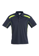 Men's United Short Sleeve Polo in navy/lime, featuring breathable fabric, stylish contrast panels, and a comfortable relaxed fit.