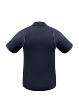 Men's United Short Sleeve Polo in Navy/Gold, Size 5XL, featuring breathable fabric, mesh panels, and stylish design elements.