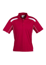Mens United Short Sleeve Polo in red and white, size 5XL, features breathable fabric, stylish design, and added ventilation.