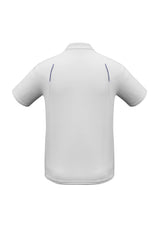 Men's United Short Sleeve Polo in white and navy, featuring breathable fabric, classic design, and mesh panel inserts for airflow.