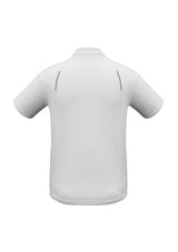 Men's United Short Sleeve Polo in White/Royal, featuring breathable fabric, a tailored fit, and stylish contrast panels.