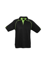 Men's Fusion Polo in Black/Fluoro Lime, 2XL, featuring quick-dry fabric, ribbed collar, and stylish side splits for comfort.