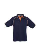 Men's Fusion Polo in Navy/Fluoro Orange, featuring Hi-Viz trims, quick-dry fabric, and a comfortable fit for various occasions.