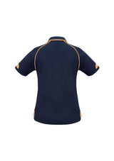 Ladies Fusion Polo in Navy/Fluoro Orange, Size 18, featuring quick-dry fabric and stylish ribbed collar with fluoro tipping.