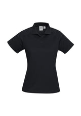 Ladies Sprint Polo in black, Size 10, featuring breathable fabric, sleek design, and sun protection for active wear.