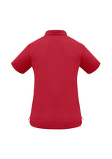Ladies Sprint Polo in vibrant red, size 24, featuring breathable fabric and UPF sun protection for active women.