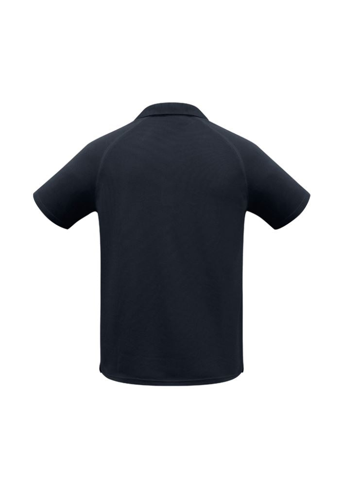 Navy Kids Sprint Polo in Size 12, made from breathable polyester with UPF protection and a stylish knitted collar.