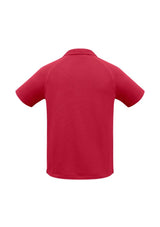 Vibrant red Kids Sprint Polo in size 6, featuring breathable fabric and UPF sun protection for active comfort.