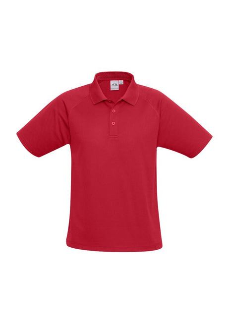 Men's Sprint Polo in vibrant red, 5XL, made of breathable polyester with UPF protection, ideal for outdoor activities.