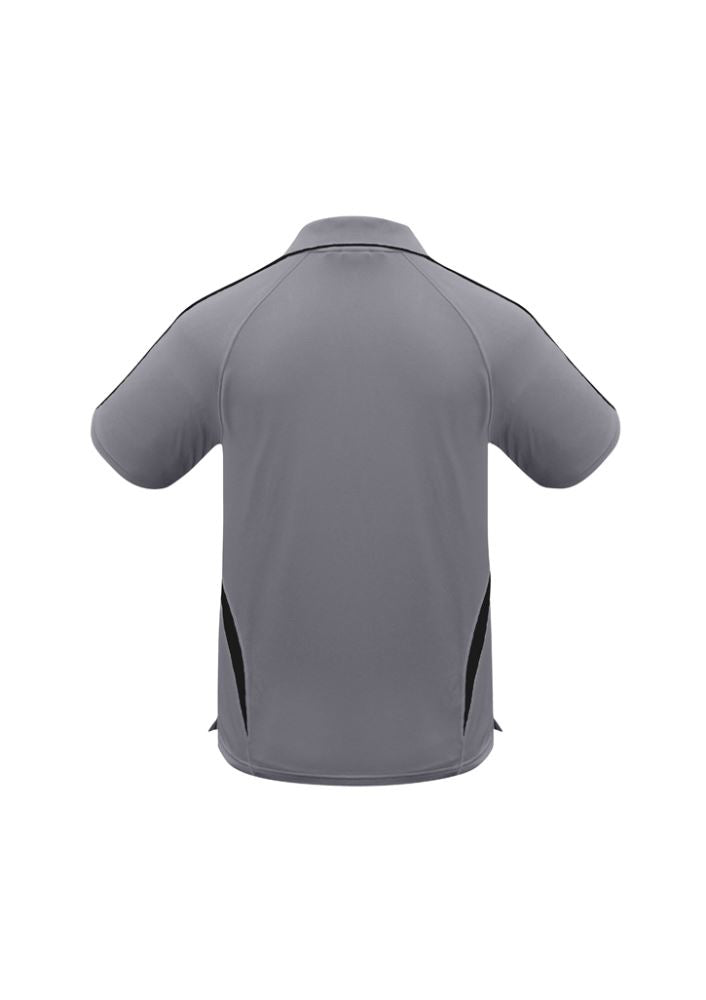 Kids Flash Polo in Ash/Black, size 8, featuring breathable fabric, stylish collar, and contrast stripes for comfort and mobility.