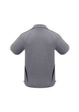 Kids Flash Polo in Ash/Black, size 8, featuring breathable fabric, stylish collar, and contrast stripes for comfort and mobility.