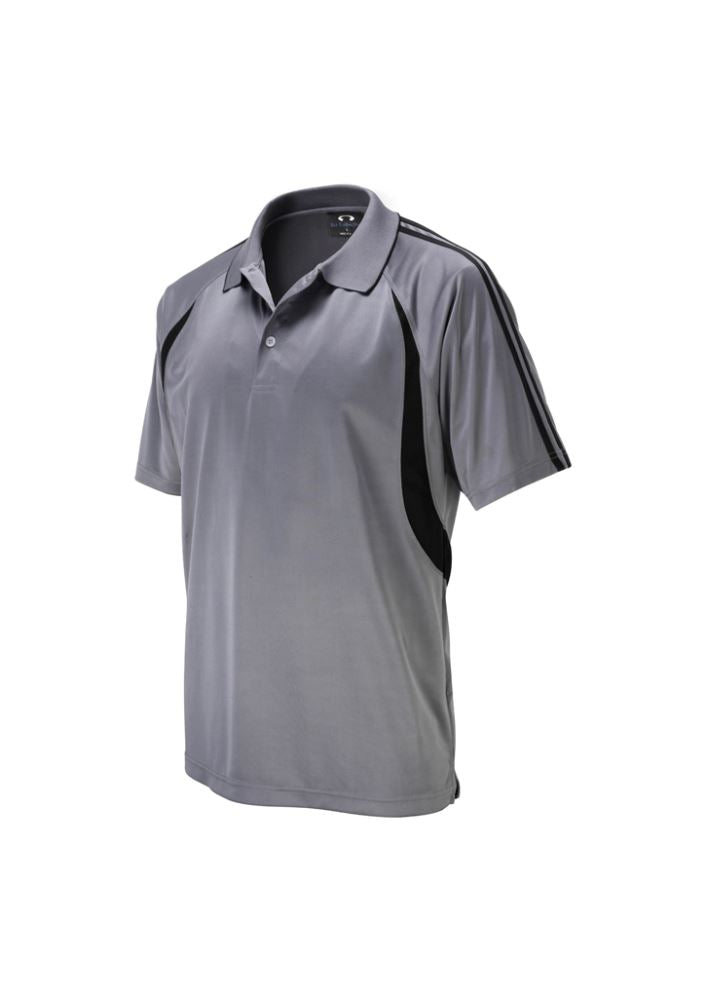 Kids Flash Polo in ash/black, size 8, featuring breathable fabric, stylish collar, and side splits for comfort and mobility.