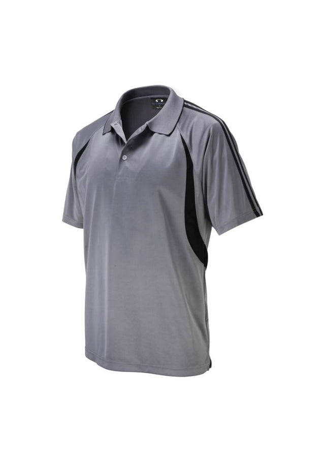 Kids Flash Polo in ash/black, size 8, featuring breathable fabric, stylish collar, and side splits for comfort and mobility.