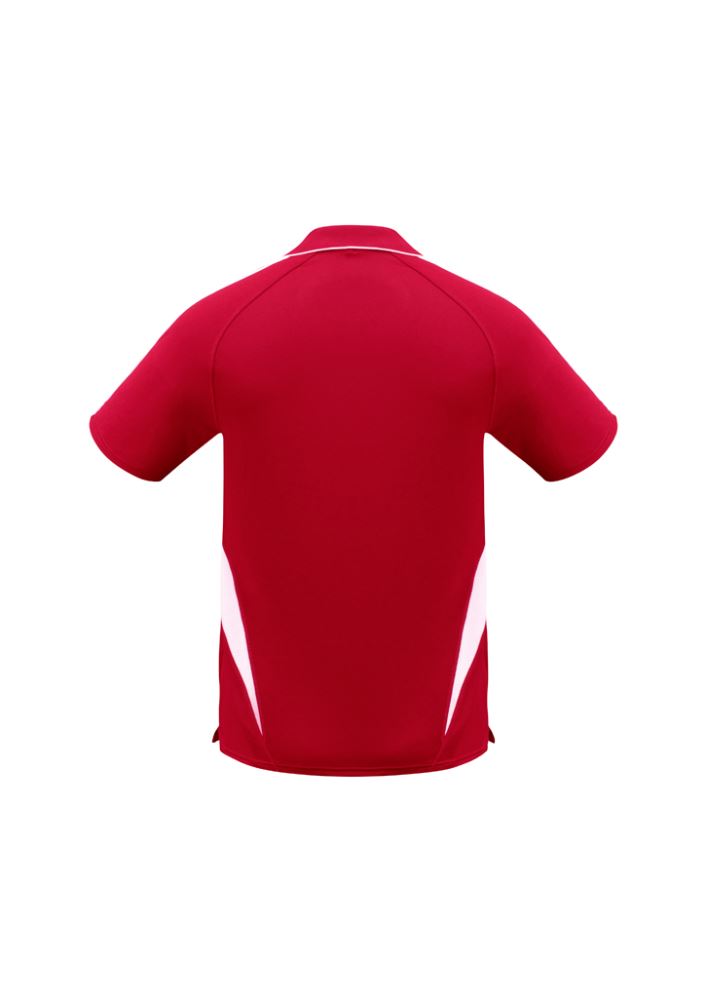 Men's Flash Polo in Red/White, Size XL, featuring breathable polyester, knit collar, and stylish contrast stripes for comfort and sophistication.