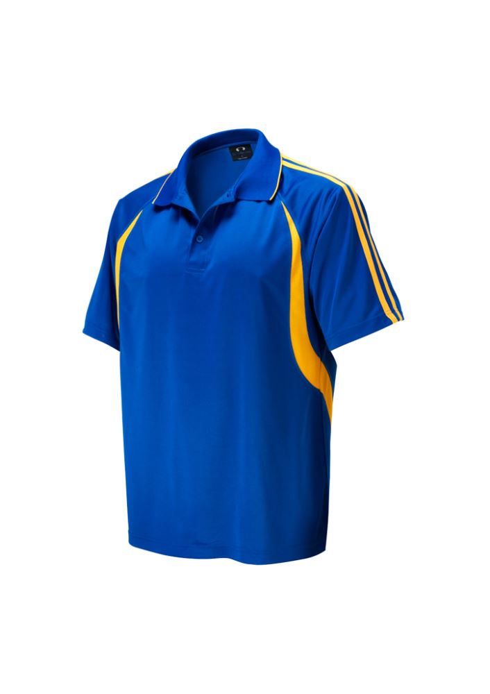 Kids Flash Polo in Royal/Gold, size 10, featuring breathable polyester, classic collar, and modern design for active wear.
